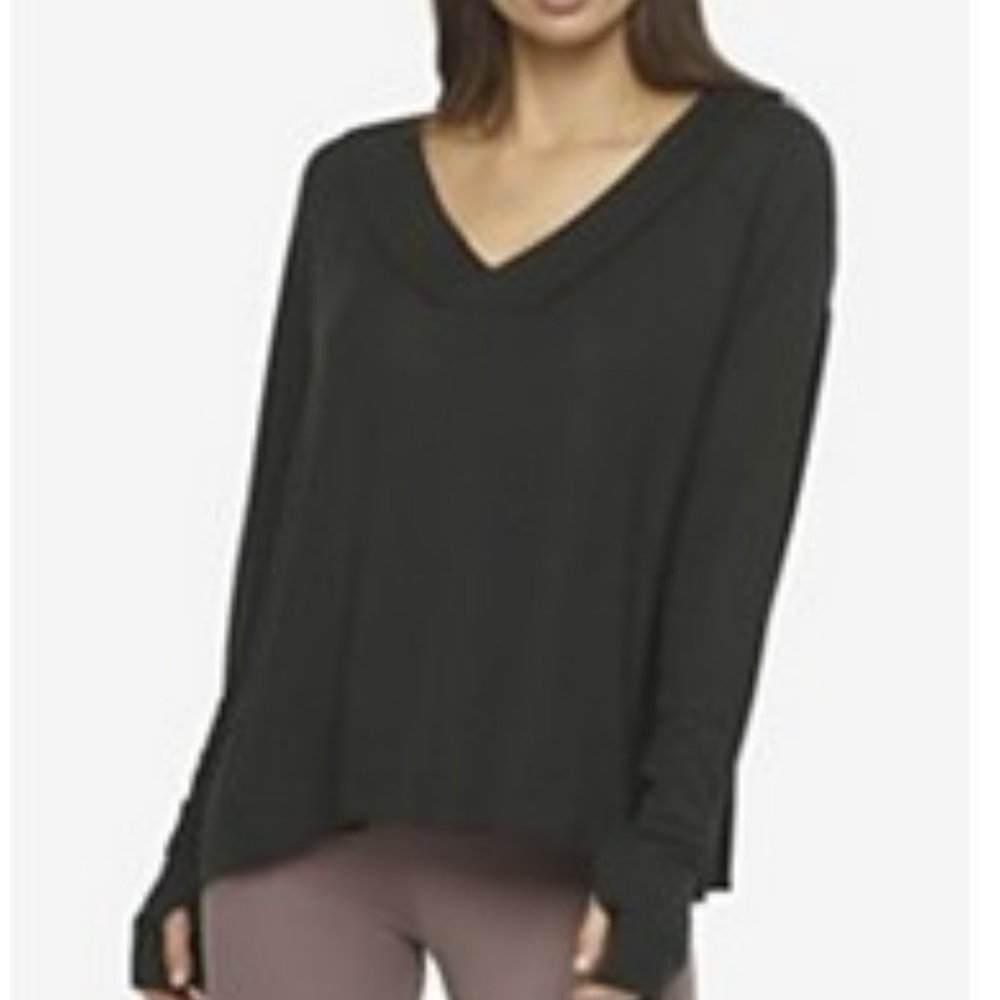 Felina Essentials Modal Rib V-Neck Black Top - Size S - NWT